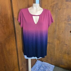 Rock & Republic Womens Top Burgundy Navy XL Ombre Cutout V-Neck Cutout Rayon